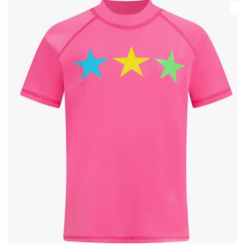 Kanu Surf Girls Jade UPF 50+ Sun Protect Rashguard Swim Shirt Star Neon Pink 12